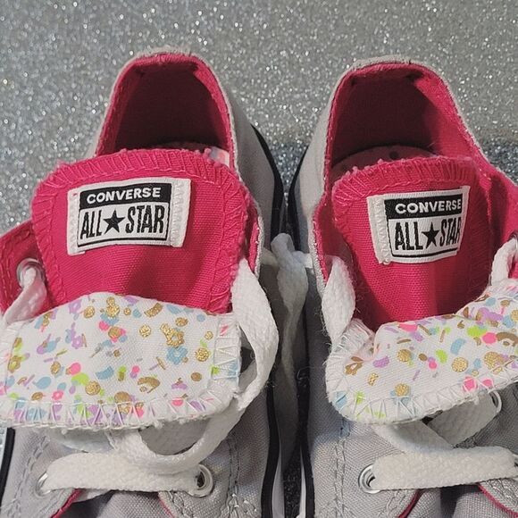 Converse All Star Double Tongue Canvas Low Top Sneakers Gray Pink Child Size 9 - Picture 6 of 11